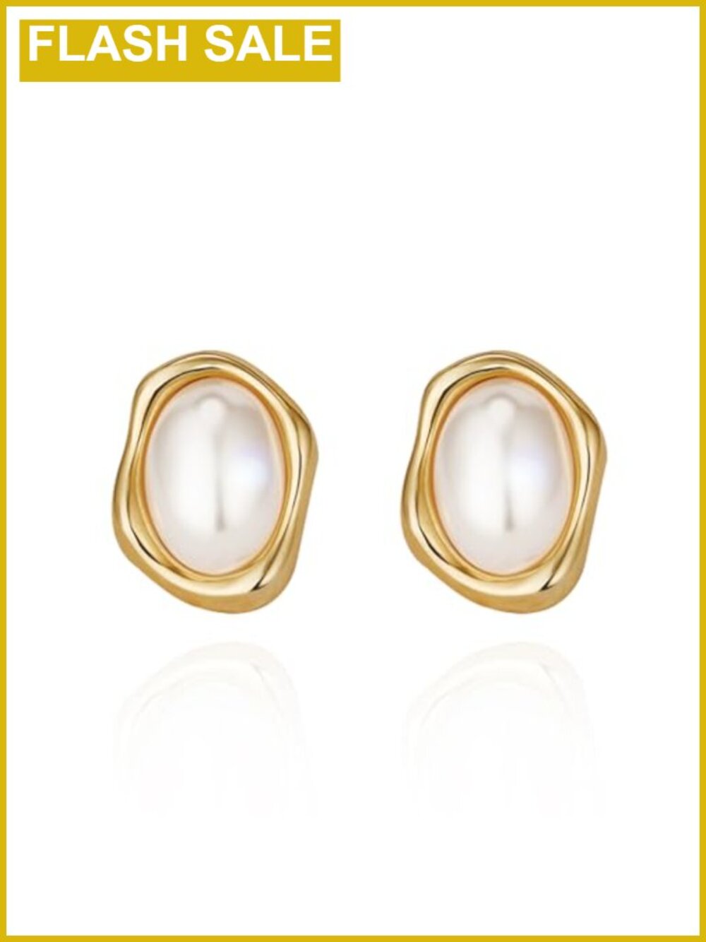 Chunky 14K Gold Plated Faux Pearl Oval Stud Earrings Women